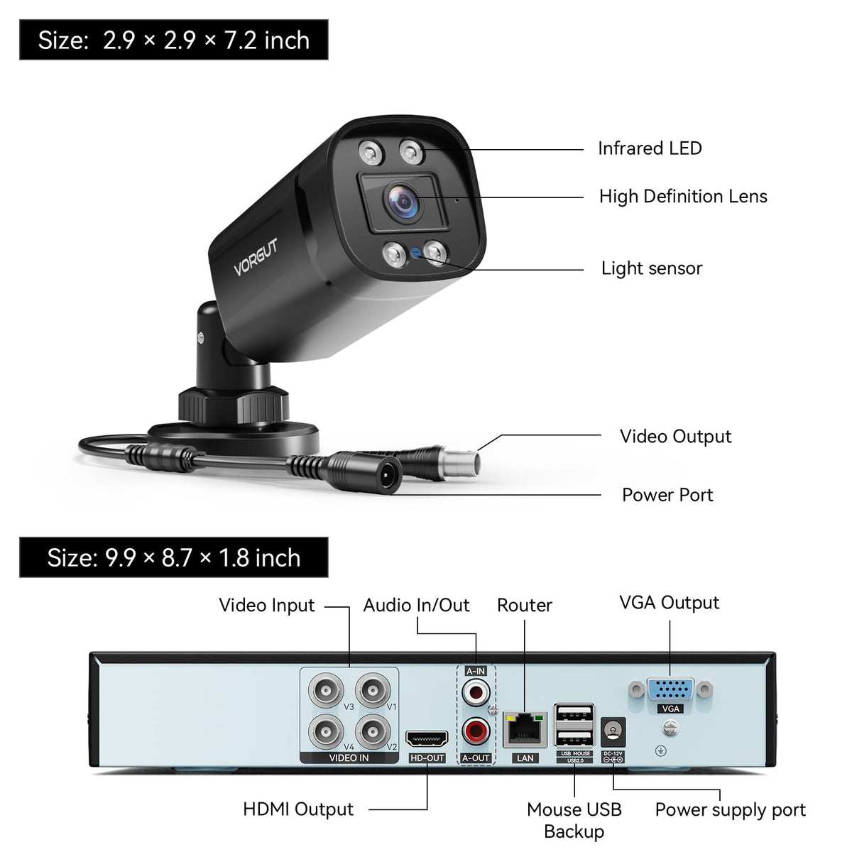 4CH Wired Security Camera System Outdoor,4X 3MP CCTV Camera,500G HDD