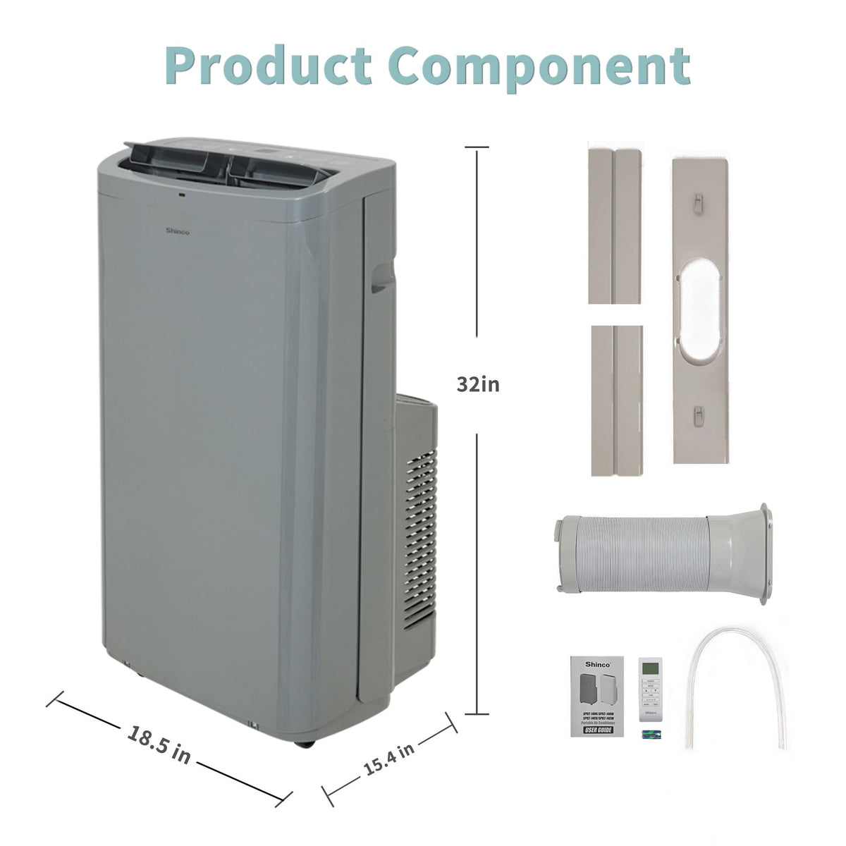 Shinco 14,000 BTU Grey Portable Air Conditioner with Heater up to 700 Sq. Ft, Ac Heater Combo Window Unit, Portable AC Unit with Dehumidifier & Fan, Cools & Heats,Remote Control and Window Kit