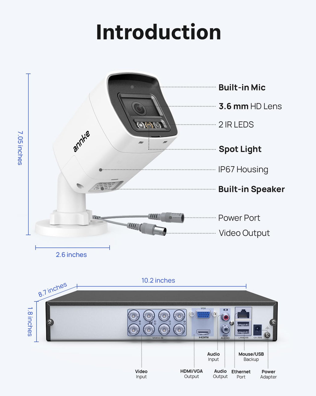 ANNKE 8CH 3K Two-Way Audio Analog Wired Security Camera System 1TB HDD