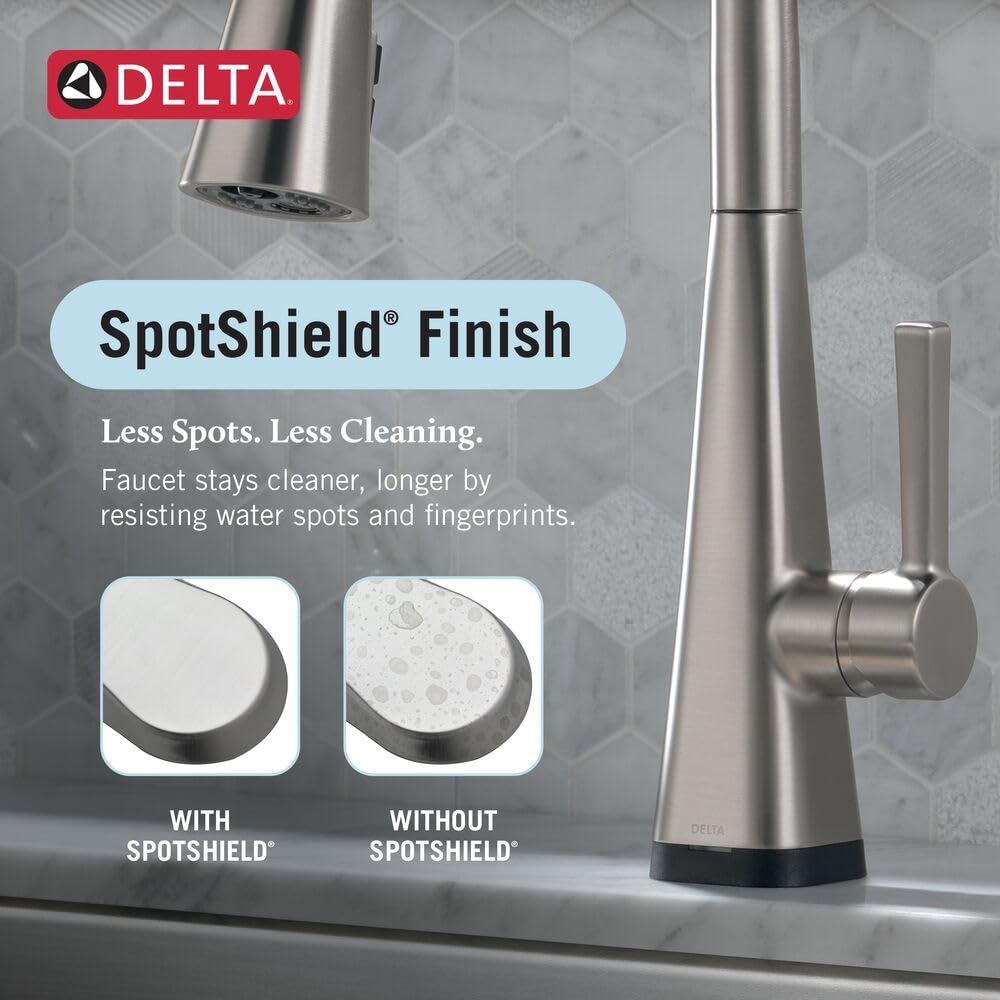 Delta Faucet Boyd Kitchen Faucet with Soap Dispenser, Kitchen Faucets with Pull Down Sprayer Brushed Nickel, Kitchen Sink Faucet with Magnetic Docking Spray Head, SpotShield Stainless 19893Z-SPSD-DST