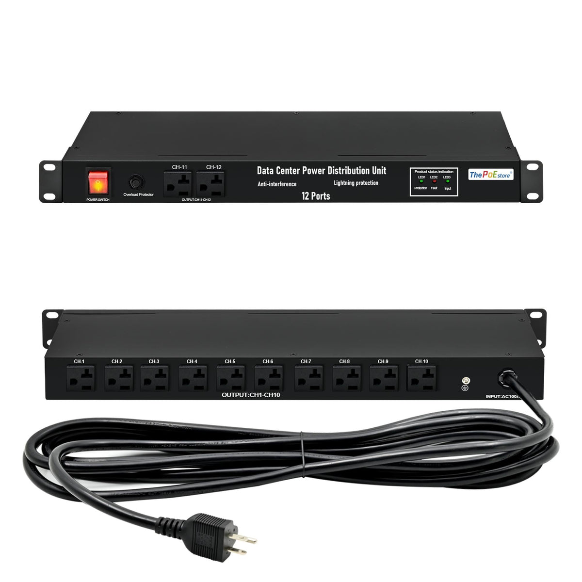 1U Horizontal PDU 19" Rack Mount Power Strip