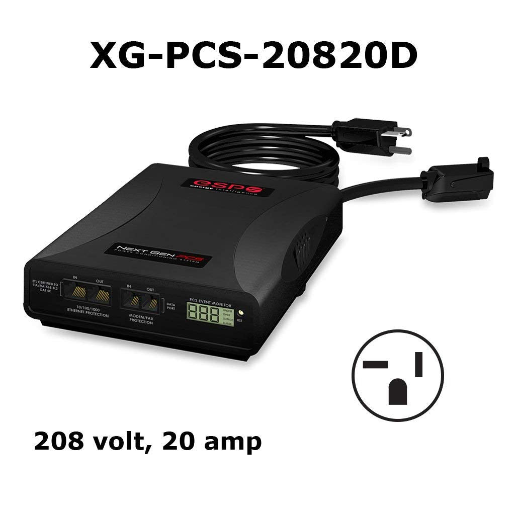 ESP Next Gen Surge Protector/Noise Filter/Power Monitor (Model # XG-PCS-20820D) 208-240 Volt, 20 Amp with NEMA 6-20P Plug and 6-20R Receptacle