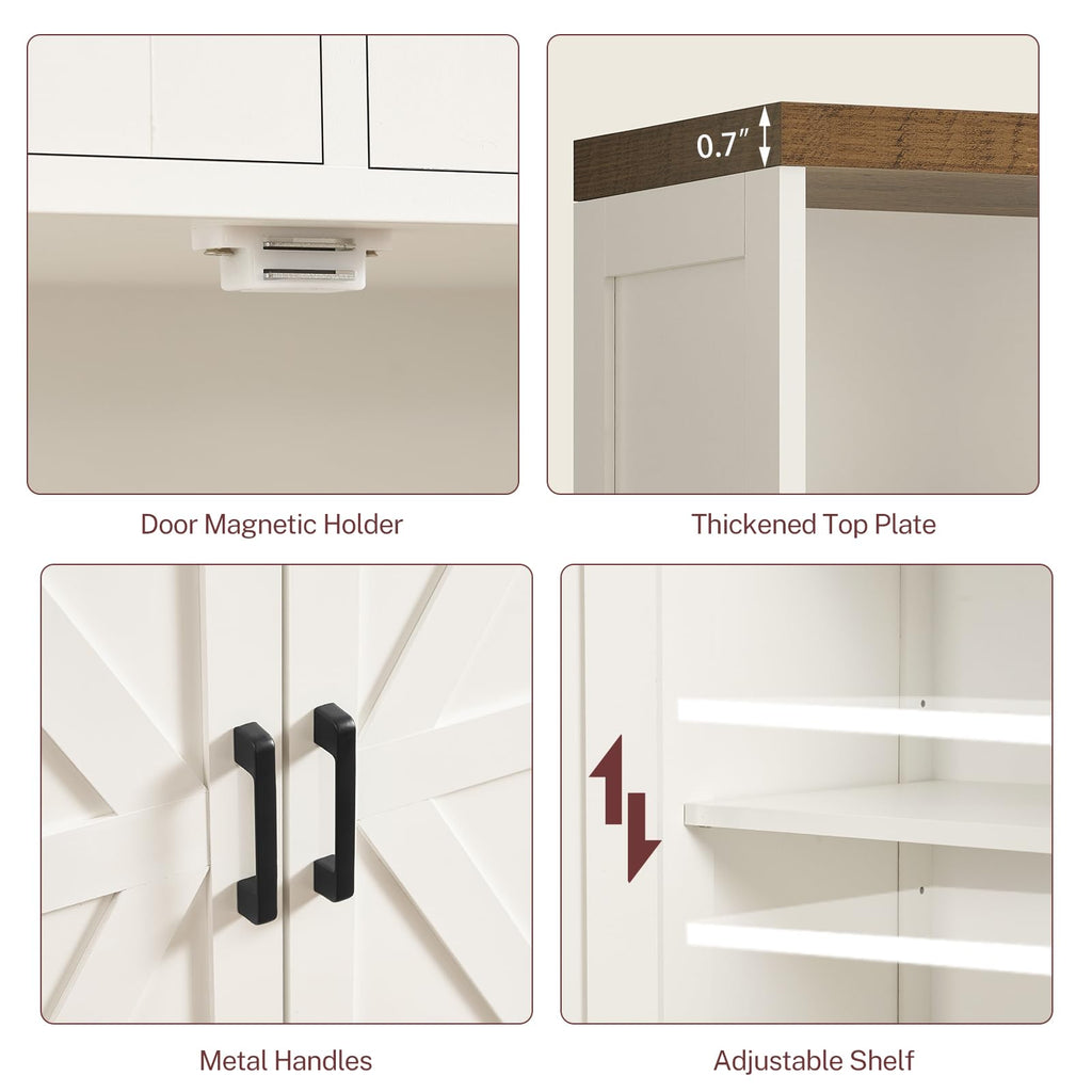Storage Cabinet with Doors & 2 Drawers, Kitchen Cabinet with Adjustable Shelf, Pantry Cabinets, Bathroom Cabinets, for Living Room, Entryway, Home Office, White