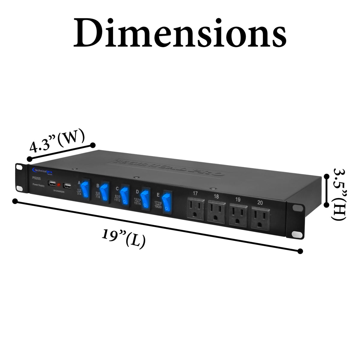 Power Supply Strip Unit Surge Protector, 19" Rack Mount 20 Outlet