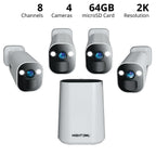 Night Owl 8-Ch Wireless Wi-Fi Hub, 4 2K Cams, 64GB microSD, 2-Way Audio