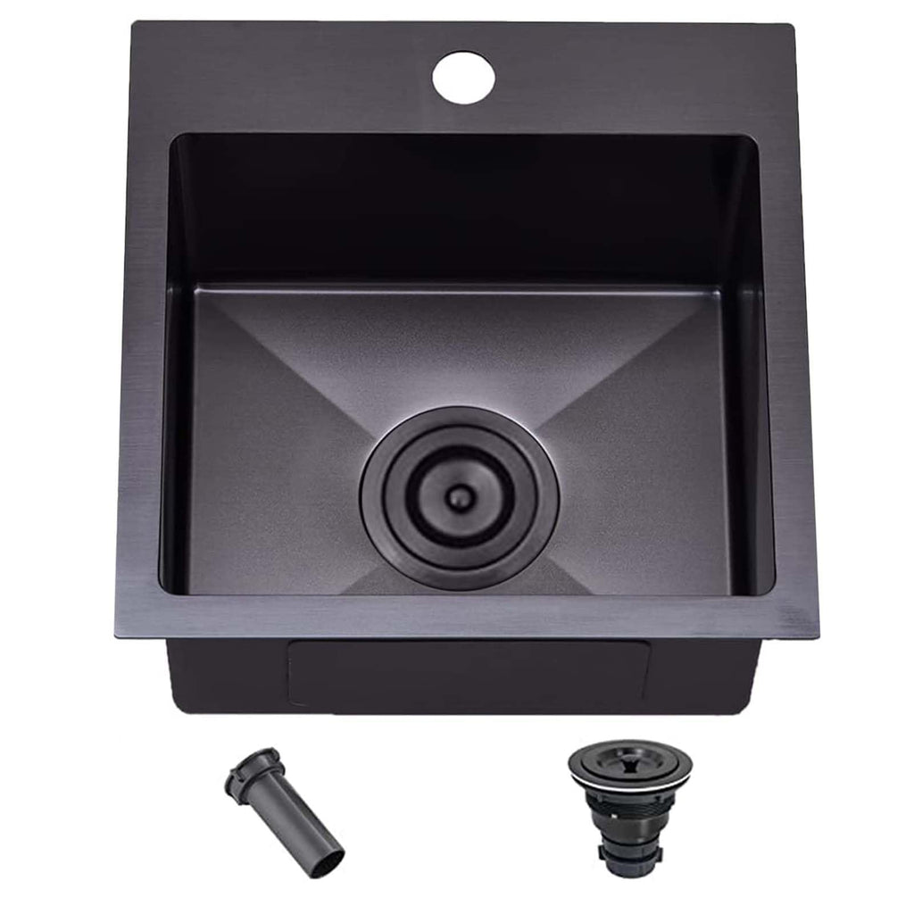 33x22 Black Drop In Kitchen Sink, 33 Inch All In One Topmount Gunmetal Black Stainless Steel Single Bowl Overmount Double Ledges Workstation Sink with Accessories