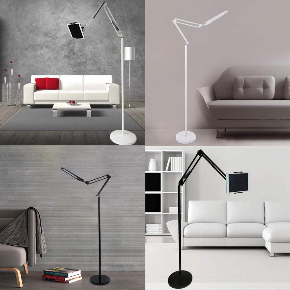 Light Stand Floor Lamp Accessories and Parts Replacement Adjustable Floor Tablet Stand Holder with Mechanical Long Arm Cell Phone Holder for iPad mini DIY,White