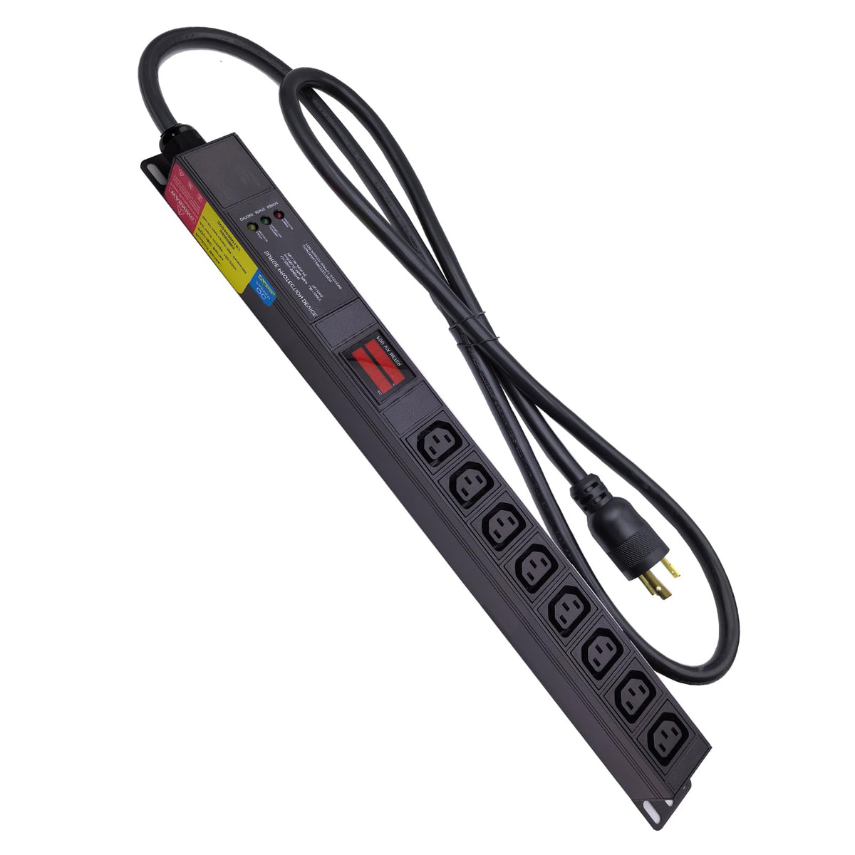 30 amp Metered PDU, 8 Outlets (8 C13) Aluminum Alloy Shell, 120-240V, L6-30P Adapter, 7.2kW, 6 ft. Cord, Anti Electric Shock Module and Voltage Current Display Meter，21X1.75X1.75IN.