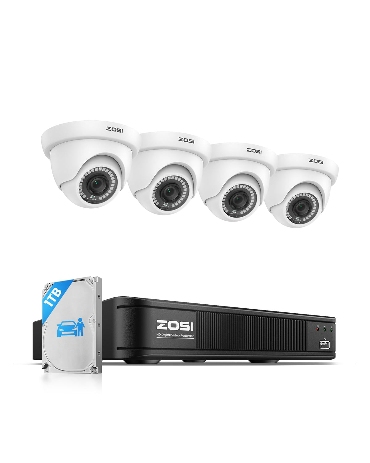 ZOSI 3K Lite Wired Security Camera System, 4 X 2MP Dome Cameras, 1TB HDD