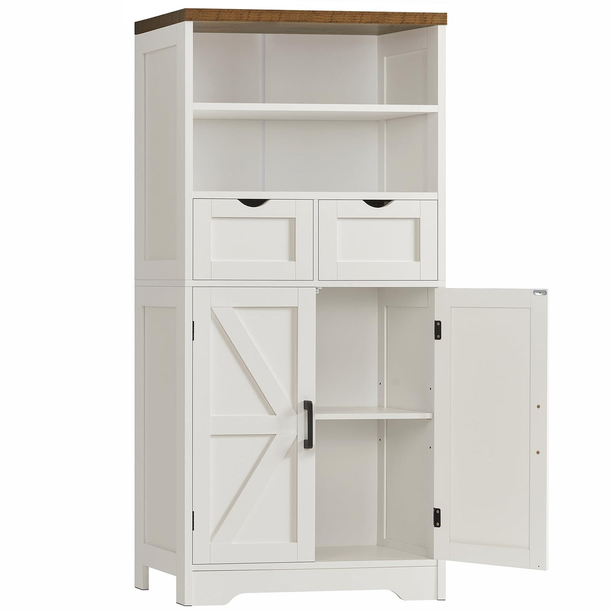 Storage Cabinet with Doors & 2 Drawers, Kitchen Cabinet with Adjustable Shelf, Pantry Cabinets, Bathroom Cabinets, for Living Room, Entryway, Home Office, White