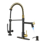 Fapully Black Kitchen Faucet with Pull Down Sprayer,Commercial LED Kitchen Faucet,Single Handle Single Hole Kitchen Sink Faucets