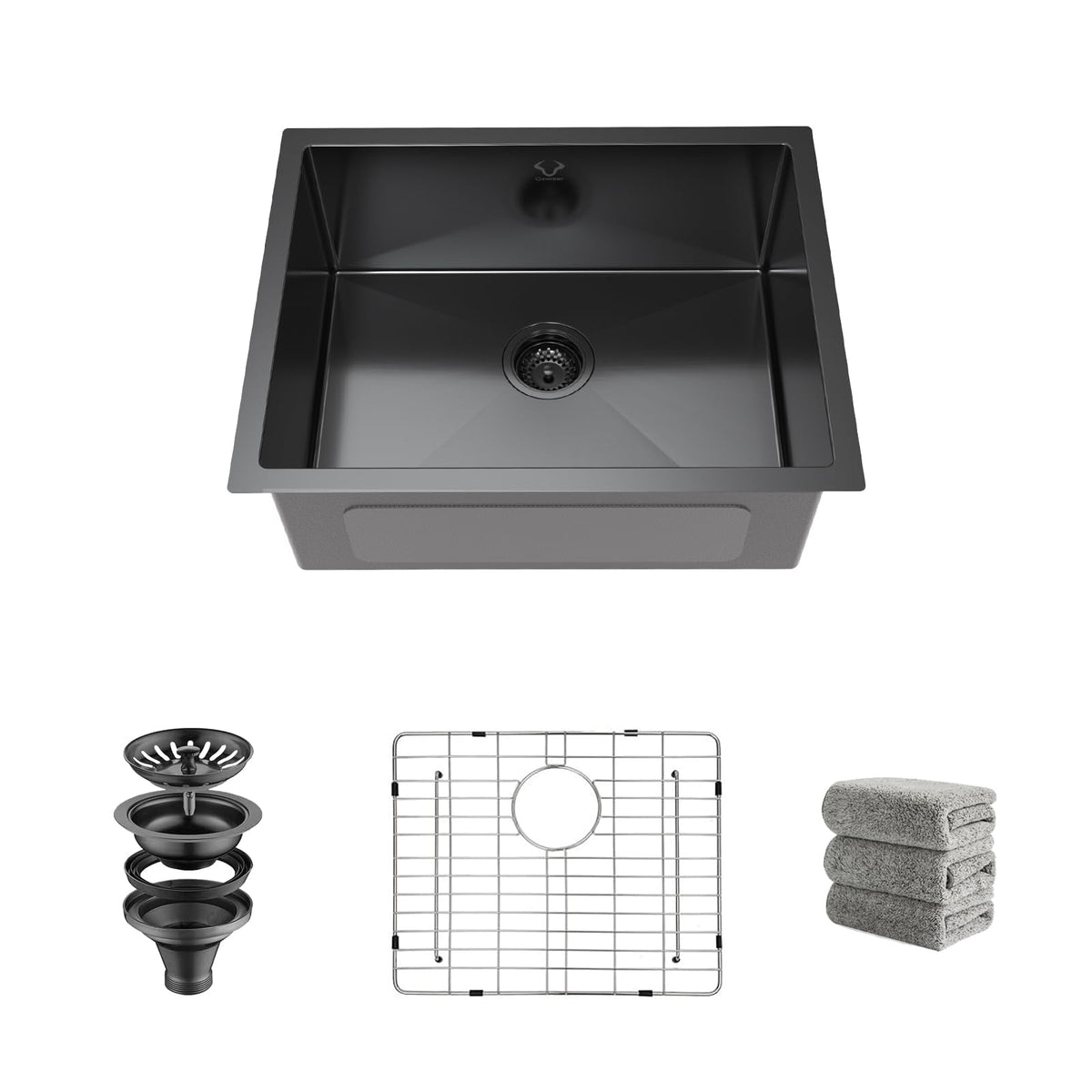 Kitchen Sinks 32x18 Inch Undermount Kitchen Sink Stainless Steel Sink 16 Gauge Single Bowl Set (5 Item Bundle: Sink, Bottom Grid, Drain Assembly, Drain Cap, Towel)
