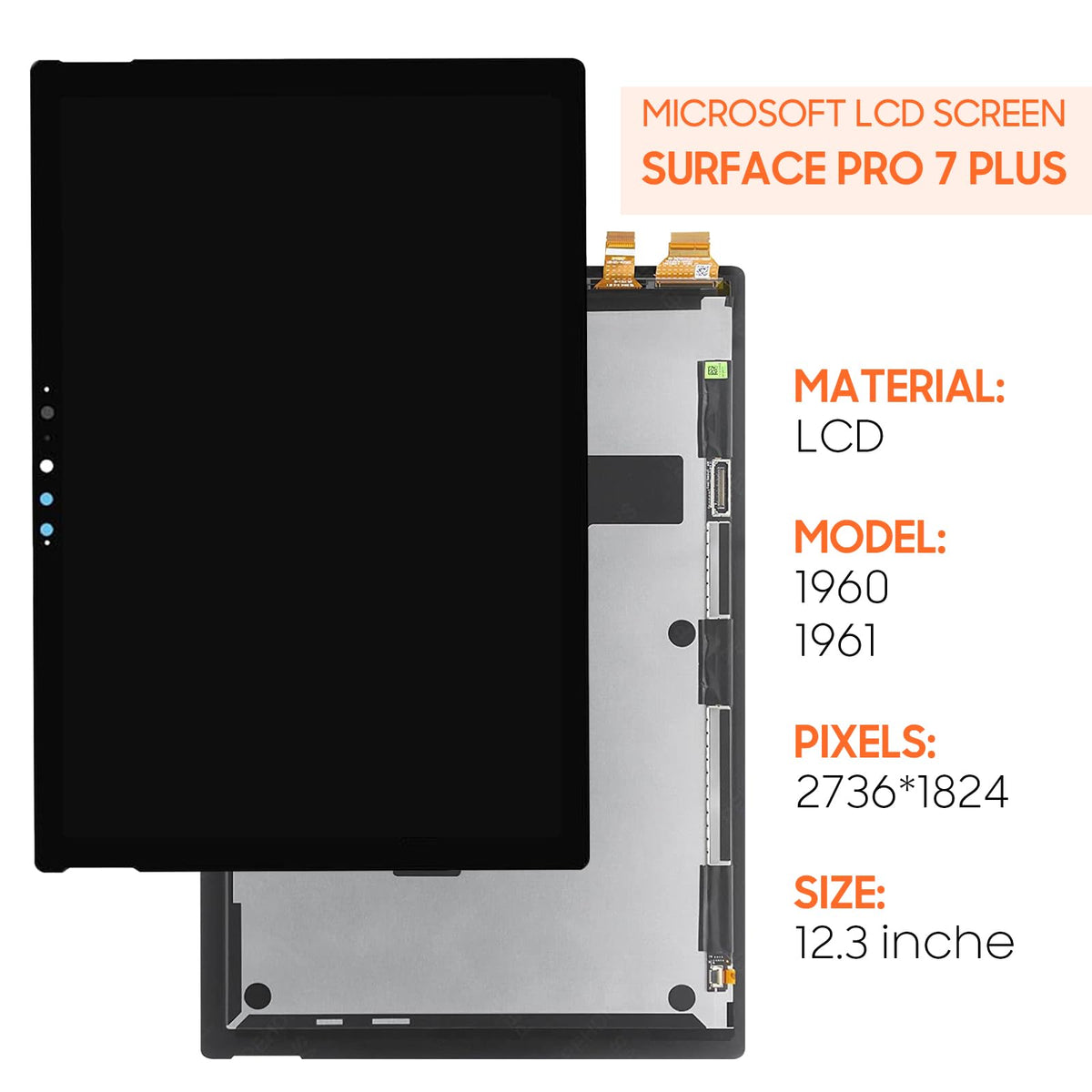 Screen replacement for Microsoft Surface Pro 7 plus 12.3 inches LCD Display Replacement 1960 1961 Touch Screen Digitizer Full Assembly(not fit for pro 7)