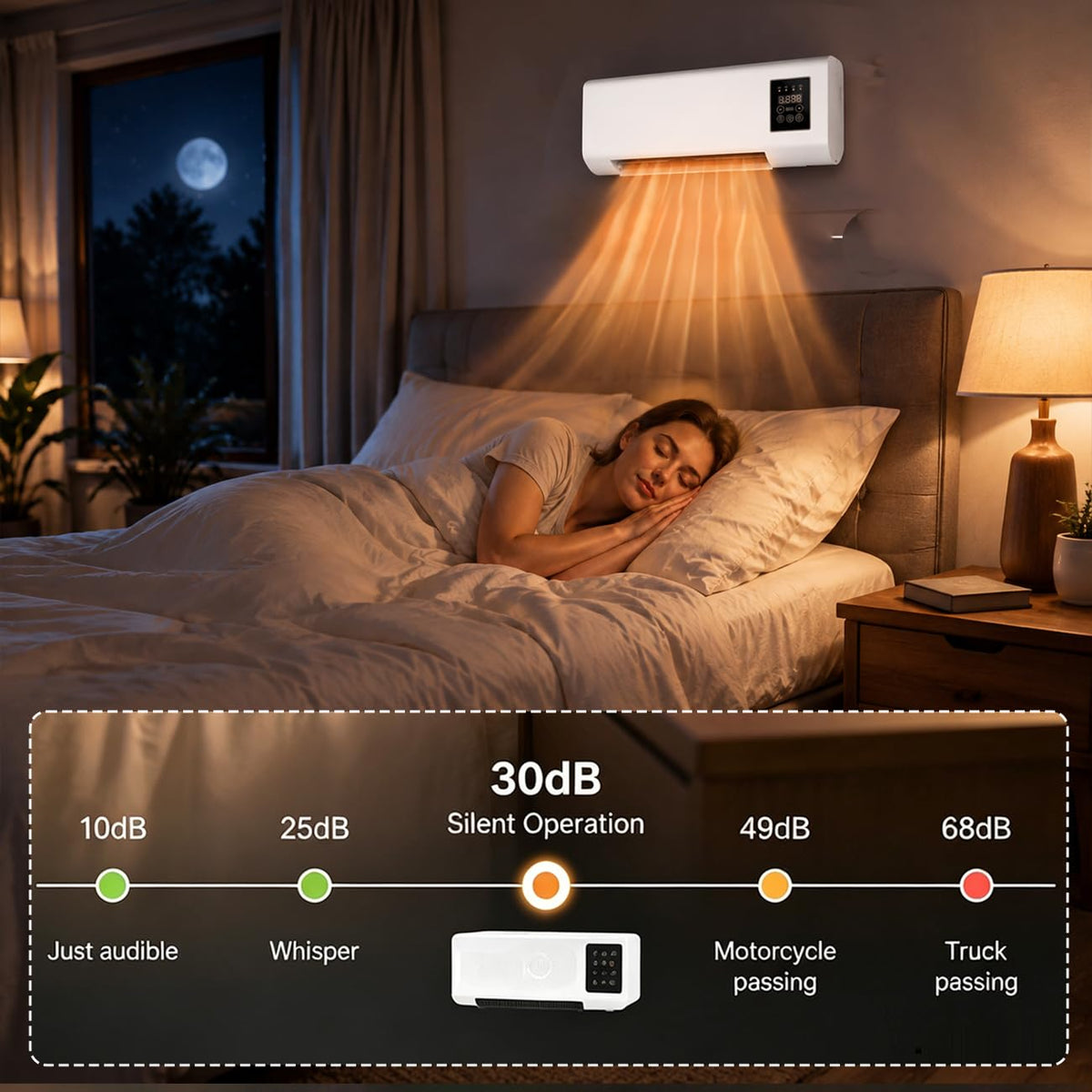 Heater and Fan Combo, 2-in-1 Wall AC Unit, Cool Warm Heater | Nature Wind Hot Air, Space-Saving, Portable Compact Design, Small Room Air Conditioner White,55 * 24 * 12cm