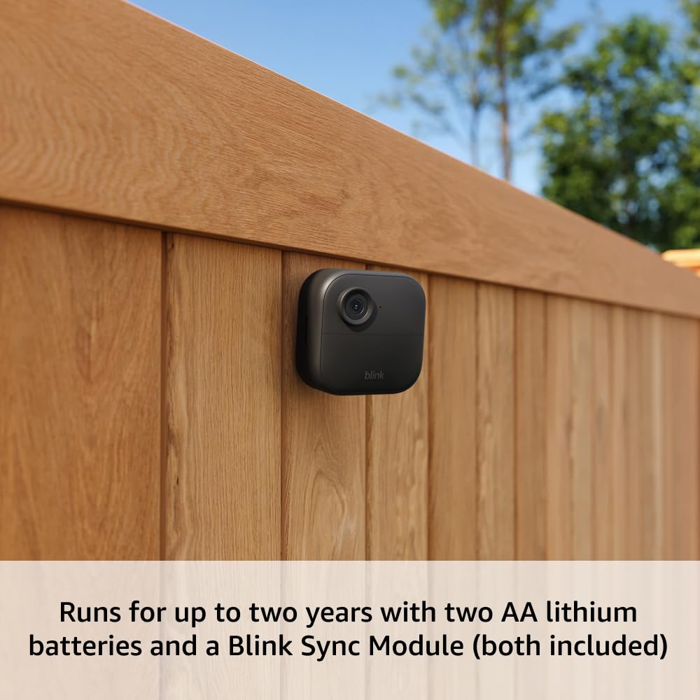 Blink Outdoor 4 and Wired Doorbell 2K+ (newest model) — Two-year battery 1080p cameras and 2K hardwired doorbell. Sync Module Core included — 5 Cameras + Doorbell (Black)