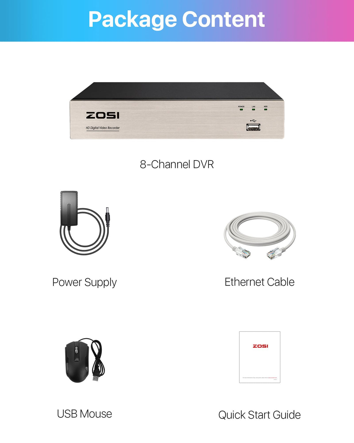 ZOSI 3K Lite 8 Channel Hybrid 4 in 1 HD TVI CCTV DVR, AI Human/Vehicle Detection, Remote Access, 8CH 1080P H.265+ Surveillance Video Recorder with 1TB Hard Drive for Home Security Camera System