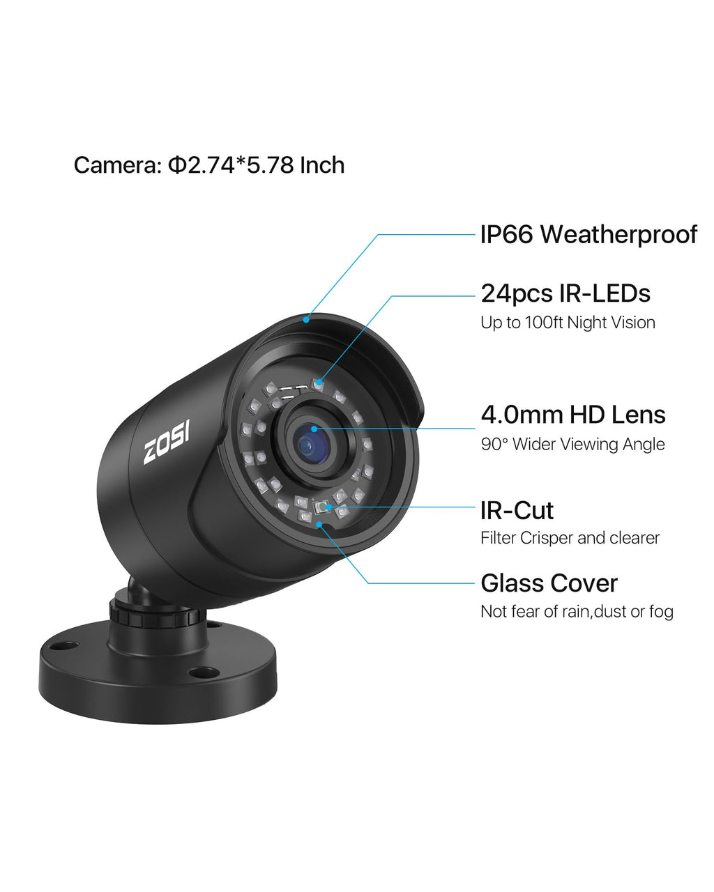 ZOSI 3K Lite Wired Security Camera System, 4 X 2MP CCTV Cameras, 500GB HDD