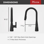 Pfister Exemplar Kitchen Faucet with Pull Down Sprayer Single Handle High Arc Matte Black Kitchen Sink Faucet NSF Certified Spot Defense Finish 1 or 3 Hole F5297EPSDB