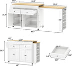 80"-48" Extendable Kitchen Island with Extended Dining Table and Power Outlet,Large Mobile Kitchen Storage Islands with 2 Storage Drawers,Rolling Islands Cart with 3 Extra Rows Open Shelves(White)