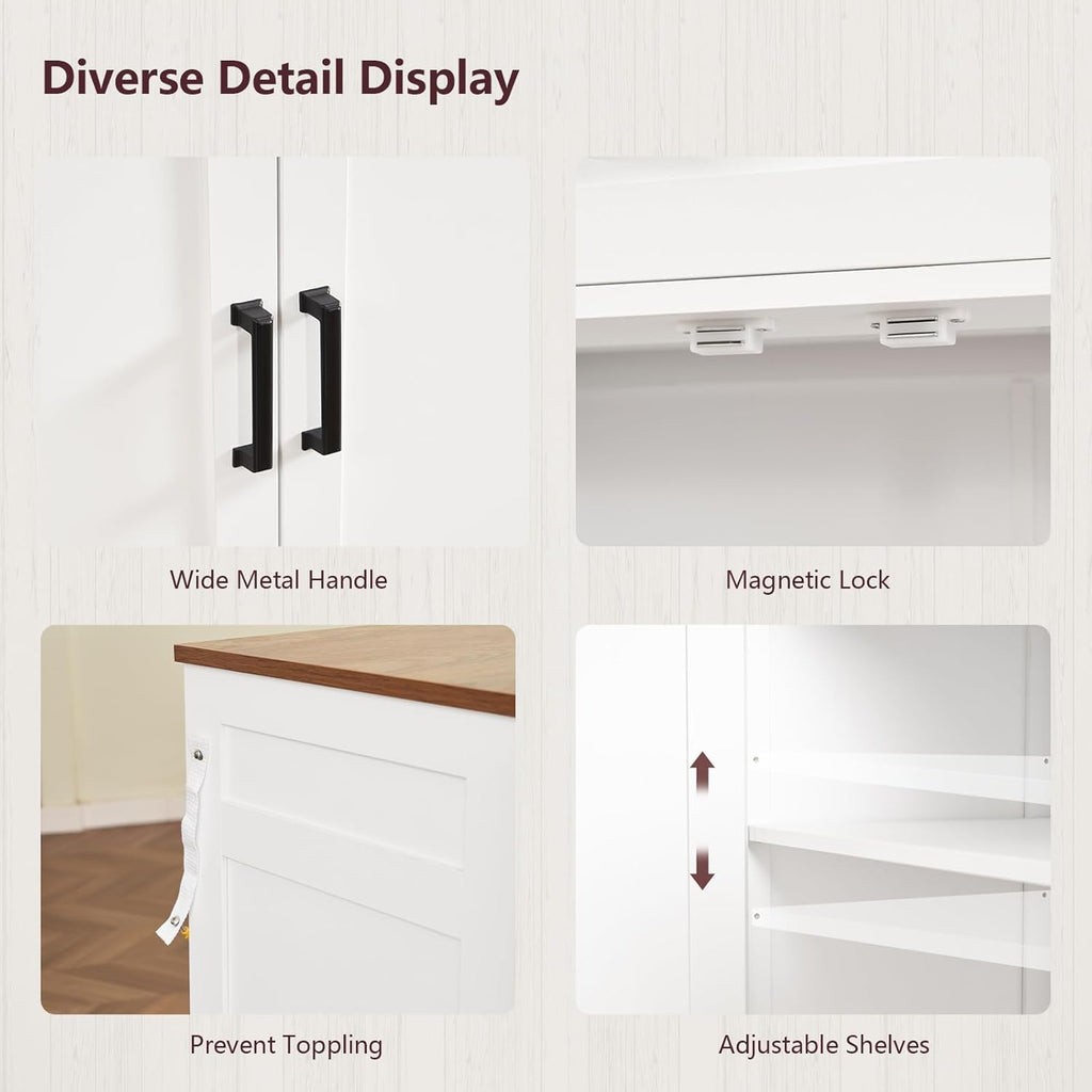 usikey 55" Buffet Cabinet with Storage and Drawers, Large Sideboard Buffet Cabinet with Adjustable Shelves and Doors, Modern Coffee Bar for Kitchen, Living Room, White