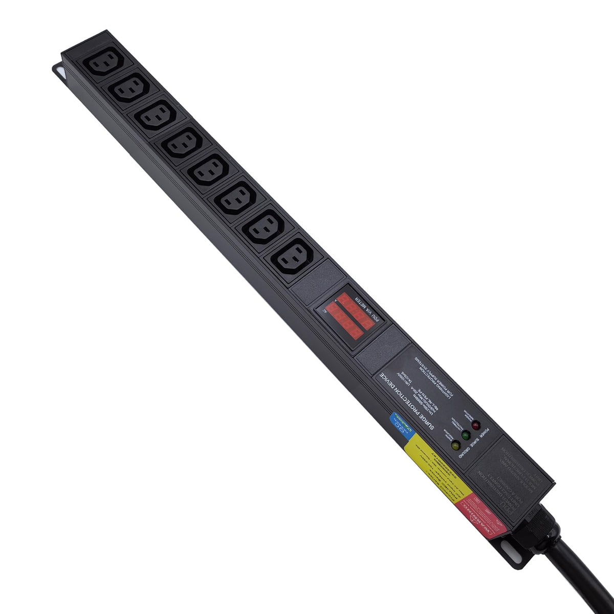 30 amp Metered PDU, 8 Outlets (8 C13) Aluminum Alloy Shell, 120-240V, L6-30P Adapter, 7.2kW, 6 ft. Cord, Anti Electric Shock Module and Voltage Current Display Meter，21X1.75X1.75IN.