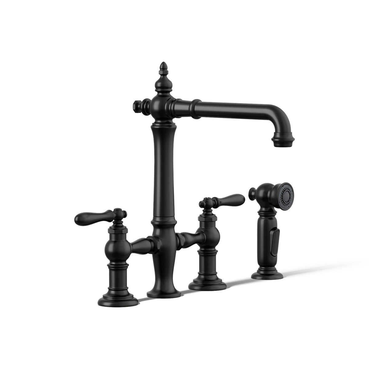 KOHLER Artifacts Two-Hole Bridge Kitchen Sink Faucet with Sidesprayer