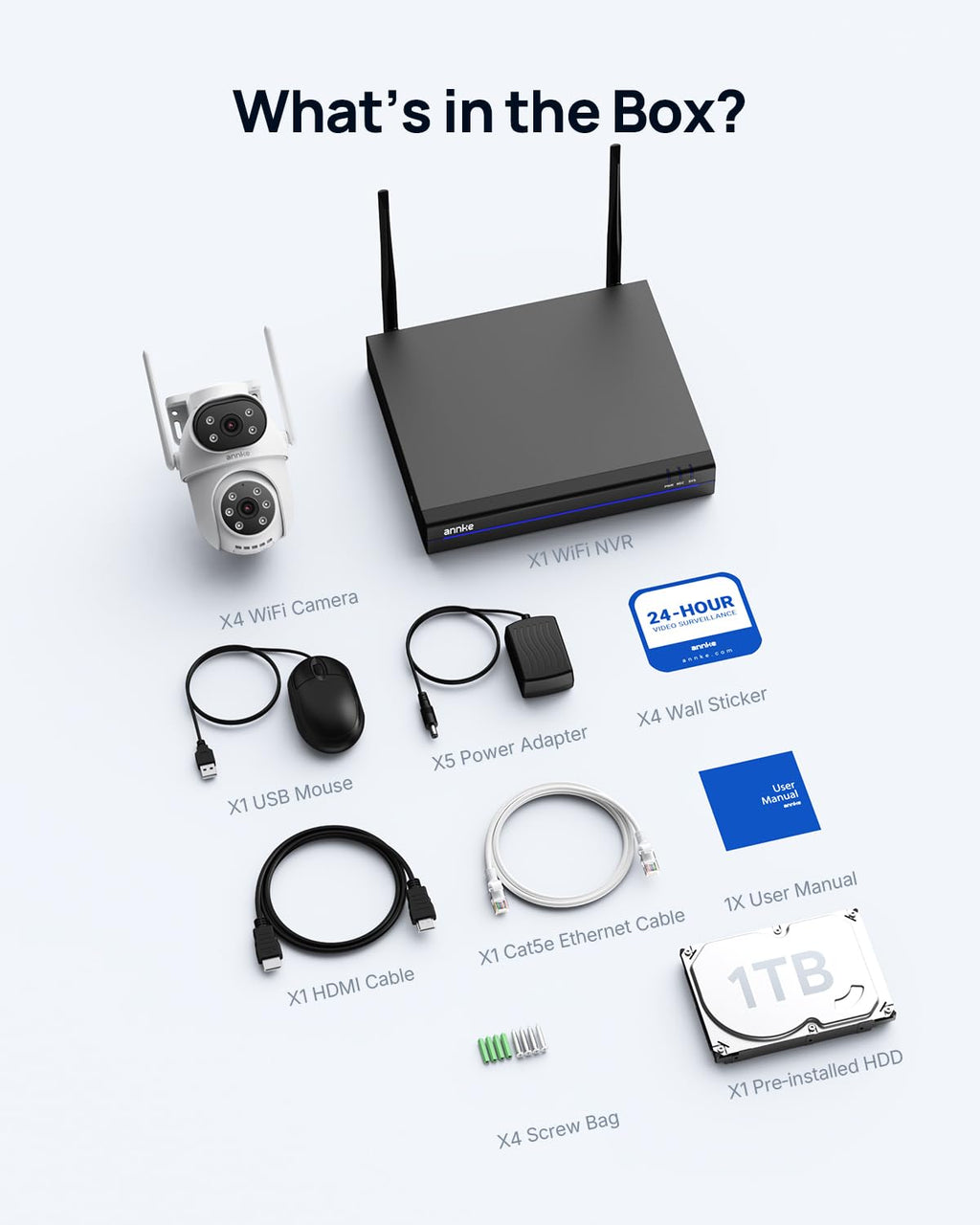 ANNKE Wireless Security Camera System, 4K NVR, 4 Dual-Lens PT Cams, 1TB HDD