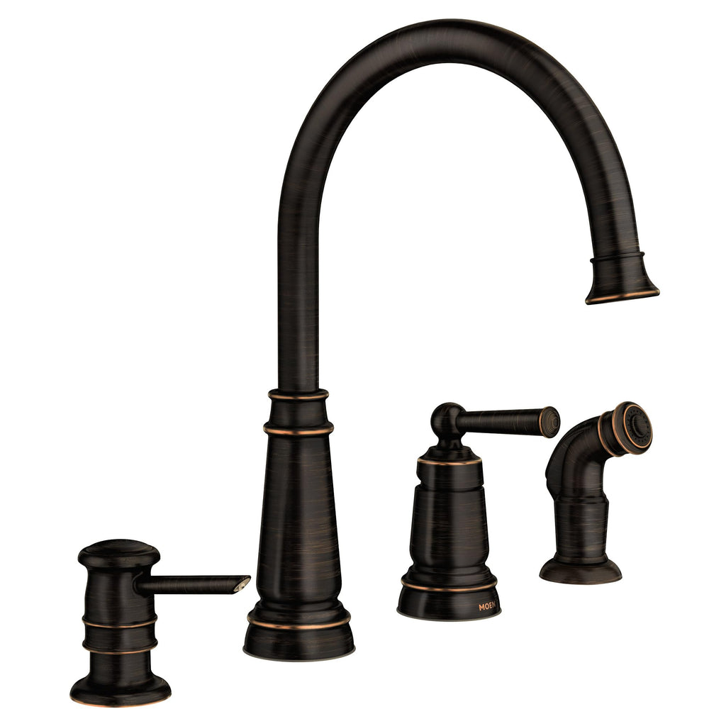 Moen 87042BRB Mediterranean Bronze High Arc Kitchen Faucet with Soap Dispenser