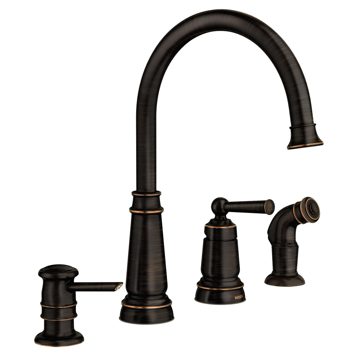 Moen 87042BRB Mediterranean Bronze High Arc Kitchen Faucet with Soap Dispenser