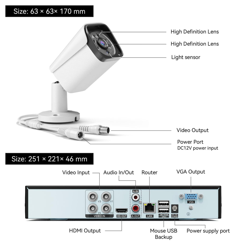 Wired Security Camera System Outdoor, 4X 3MP CCTV Camera, 500G HDD