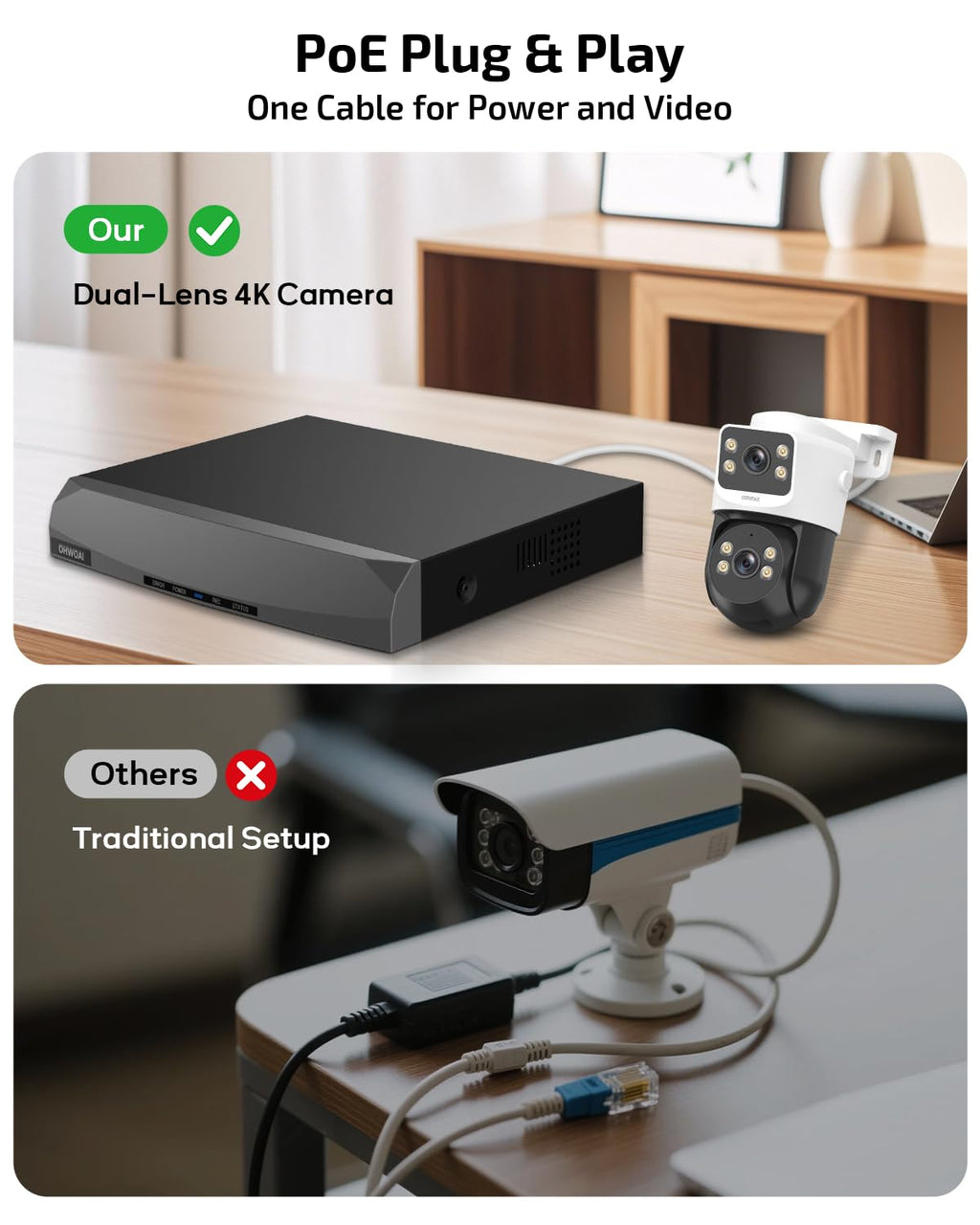 4K PoE Security Camera System Outdoor, Wired PTZ Video Surveillance Systems