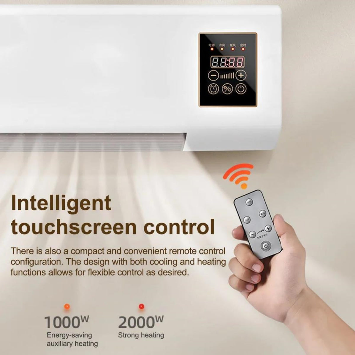 Wall Mounted 2 in 1 Heater & Cooler, Space Heater with Cold Wind, Remote Control Timer, Dual Use Wall & Desktop Mini Air Conditioner No Outdoor Unit for Bedroom Bathroom Office