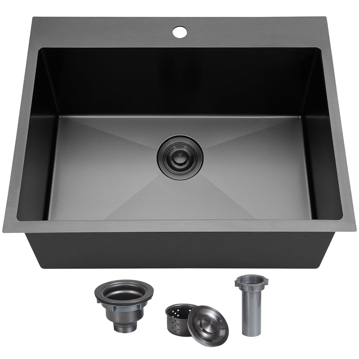 33x22 Black Drop In Kitchen Sink, 33 Inch All In One Topmount Gunmetal Black Stainless Steel Single Bowl Overmount Double Ledges Workstation Sink with Accessories