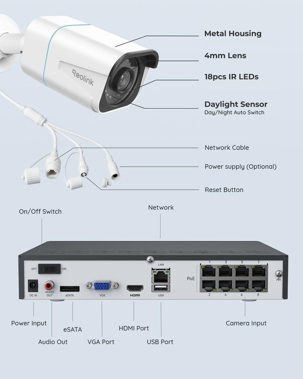 REOLINK 8CH 8MP/4K Security Bullet Camera System with 2TB HDD RLK8-800B4