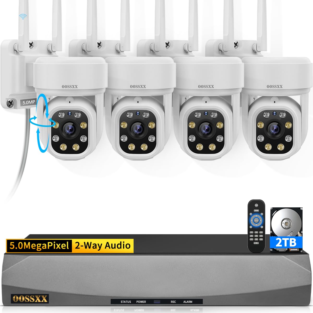 5MP PT Wireless Security Camera System 4Pcs Outdoor Cameras 2TB HDD