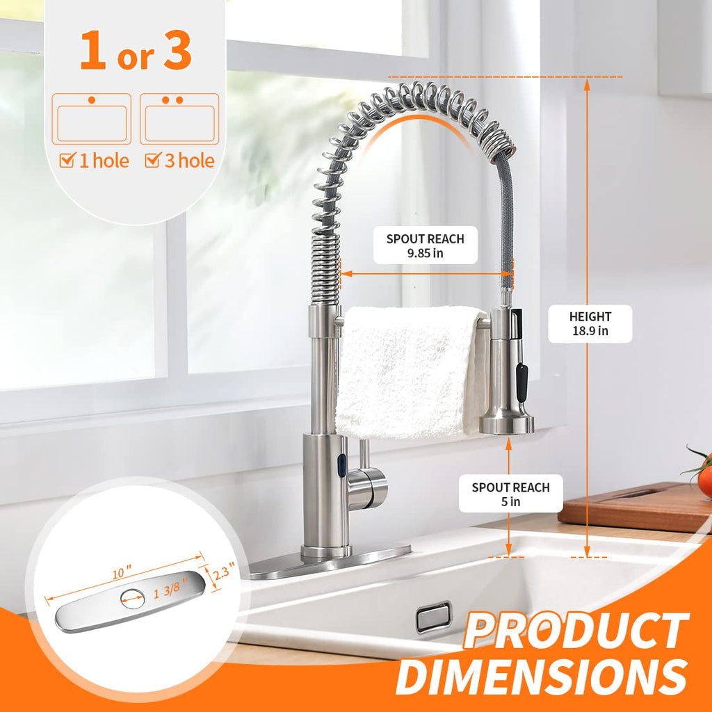 OWOFAN Touchless Pull Down Kitchen Faucet LED Light Brushed Nickel