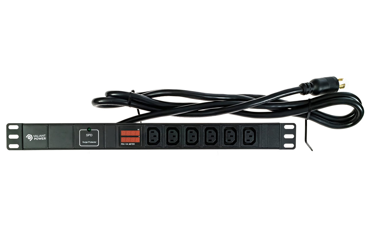 Rack Mount Power Strip - 240V 30A Single Phase PDU with Built-in Surge Protector, Volt & Amp Meter for Data Center - 19” Metal Housing, Ears & Fittings Included, 10’ Cable, 6 Outlets