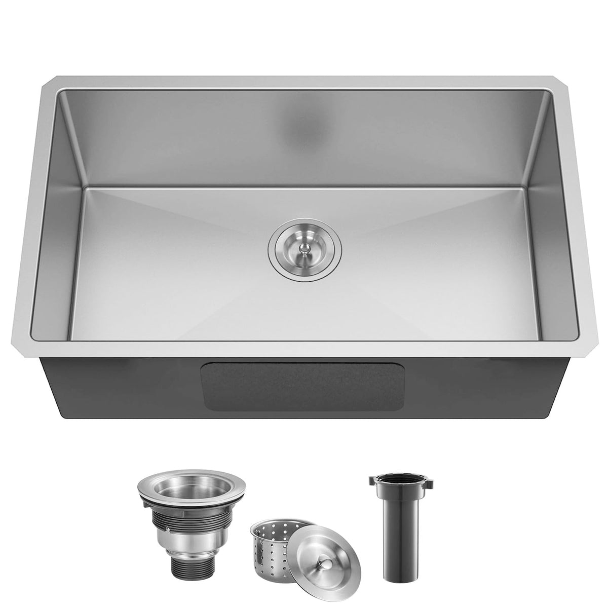 28 Inch Undermount Kitchen Sink Black, 28x18 Gunmetal Black 16 Gauge Stainless Steel Single Bowl Under Mount Commercial Kitchen Sinks 9 Inch Deep Includes Drain