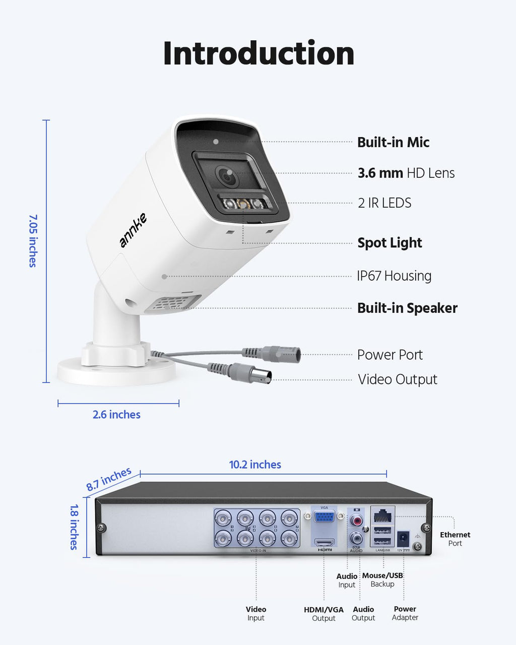 ANNKE 8CH 2MP Two-Way Audio Analog Wired Security Camera System, 2TB HDD