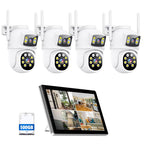 MOVOLS Wireless Security Camera System 5G/2.4G WiFi 8pcs 4MP+4MP Dual Lens Camera System,2K HD PTZ Dome Cameras System with Color Night Version, Motion Detection,2TB HDD, 16CH
