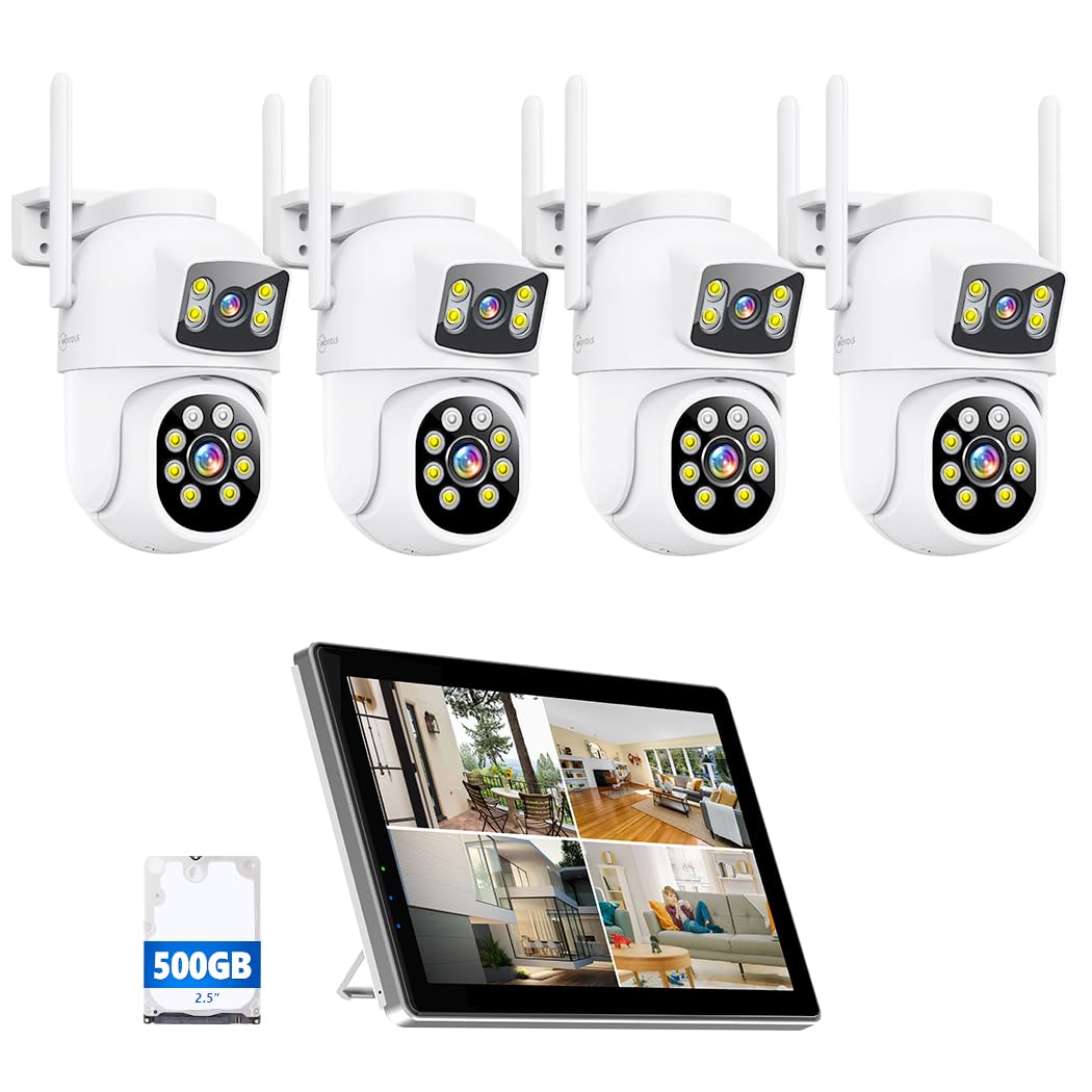 MOVOLS Wireless Security Camera System 5G/2.4G WiFi 8pcs 4MP+4MP Dual Lens Camera System,2K HD PTZ Dome Cameras System with Color Night Version, Motion Detection,2TB HDD, 16CH