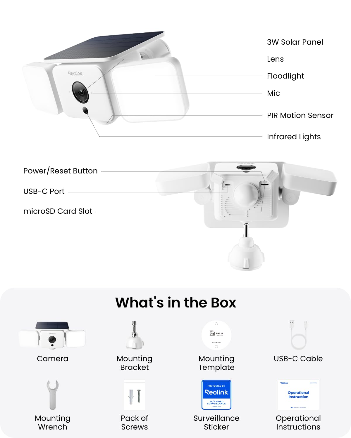 REOLINK Solar Floodlight Security Cameras Wireless Outdoor, Up to 1000lm
