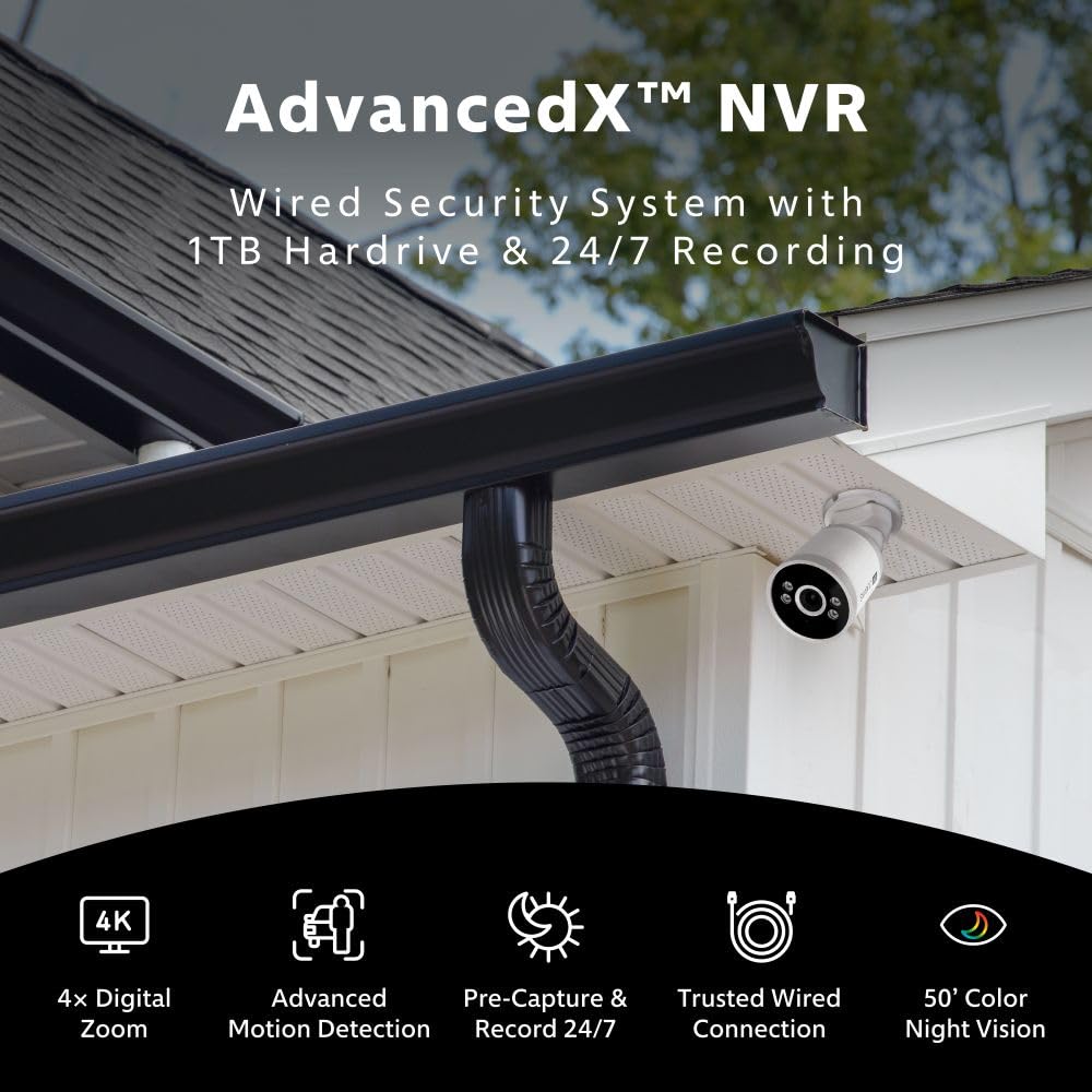 Swann AdvancedX Wired NVR 4K Security Camera System, 8 Channels, 8 PoE Cameras Outdoor, 1TB HDD Storage, Color Night Vision, Smart AI Video Analytics/Alerts, Motion Detection, 24/7 Recording