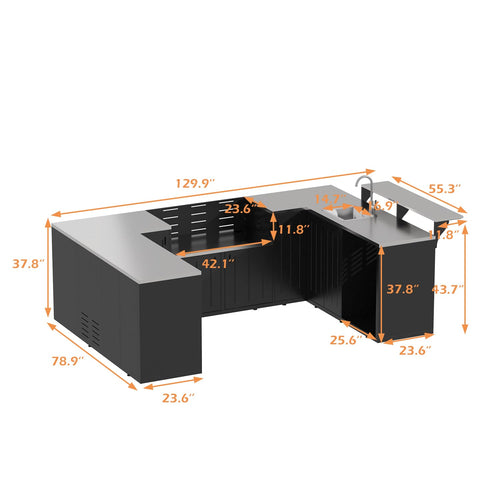 130“ Large Outdoor Kitchen Island for BBQ Gas Grill, Black