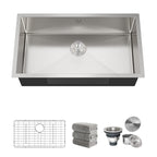 Kitchen Sinks 32x18 Inch Undermount Kitchen Sink Stainless Steel Sink 16 Gauge Single Bowl Set (5 Item Bundle: Sink, Bottom Grid, Drain Assembly, Drain Cap, Towel)