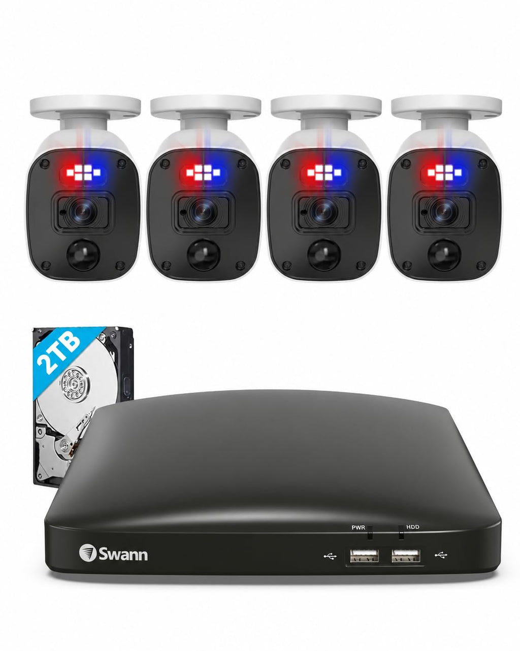 Swann 4K DVR Security Camera System, 4 Wired Cameras, 8 Channel, 2TB HDD