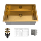 Kitchen Sinks 32x18 Inch Undermount Kitchen Sink Stainless Steel Sink 16 Gauge Single Bowl Set (5 Item Bundle: Sink, Bottom Grid, Drain Assembly, Drain Cap, Towel)