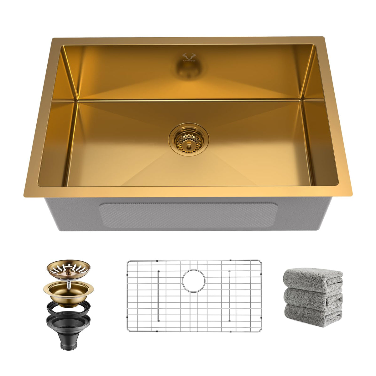 Kitchen Sinks 32x18 Inch Undermount Kitchen Sink Stainless Steel Sink 16 Gauge Single Bowl Set (5 Item Bundle: Sink, Bottom Grid, Drain Assembly, Drain Cap, Towel)