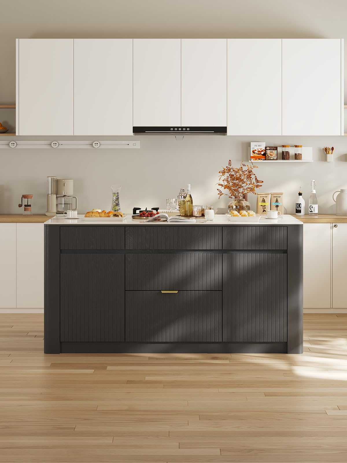 homary 72" Kitchen Island with Storage, Sintered Stone Top & 5 Drawers