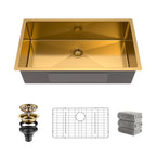 Kitchen Sinks 32x18 Inch Undermount Kitchen Sink Stainless Steel Sink 16 Gauge Single Bowl Set (5 Item Bundle: Sink, Bottom Grid, Drain Assembly, Drain Cap, Towel)